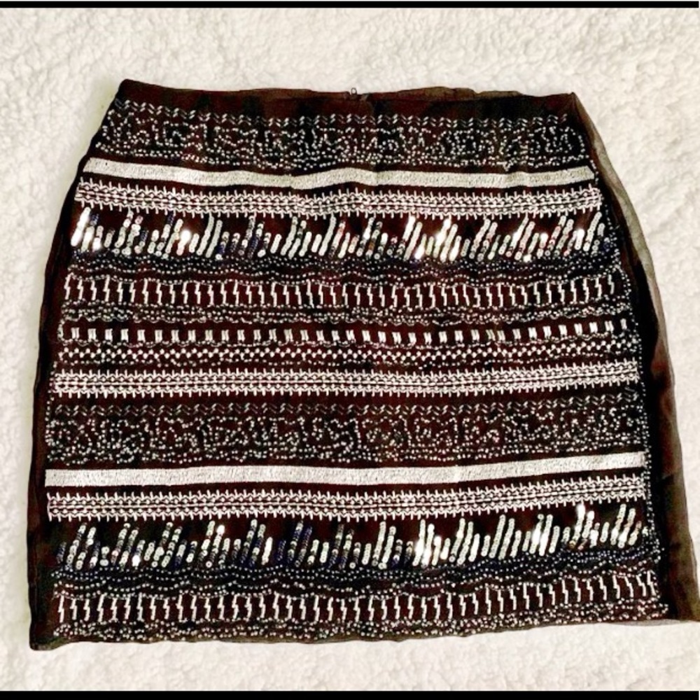 H&M Short Chiffon Embroider Mini Skirt Black Sz S